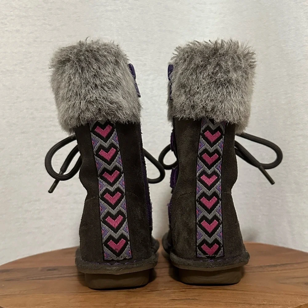 Clarks Girls Snugglewall Tall Suede Zip Lace Up Faux Fur Warm Winter Boots Sz 7